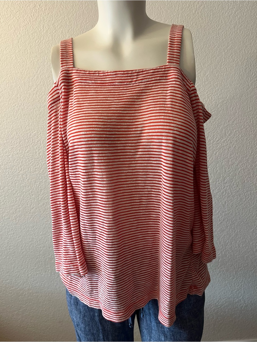 Loft Striped Cold-Shoulder Tank Top - Red/White